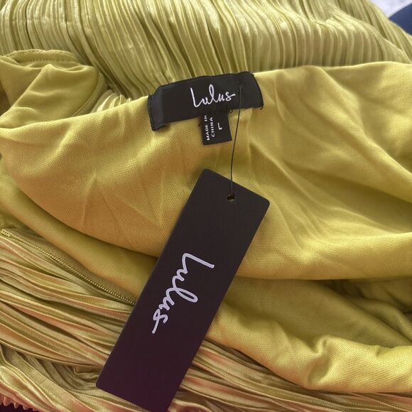 Lulus Poised Performance Olive Green Plisse One-Shoulder Maxi Dress Size Large - Picture 5 of 9